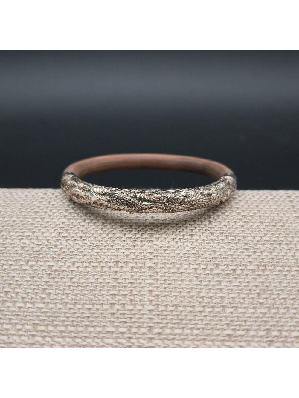 8 Inch Sterling Silver Vintage Chinese Bamboo Rattan Bangle Bracelet B1415